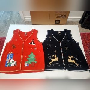 Set Of 2 White Stag Christmas Sweater Vests, XXL